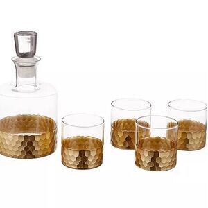 Fitz & Floyd Gold Daphne 5 Piece Set Decanter and Glasses NIB